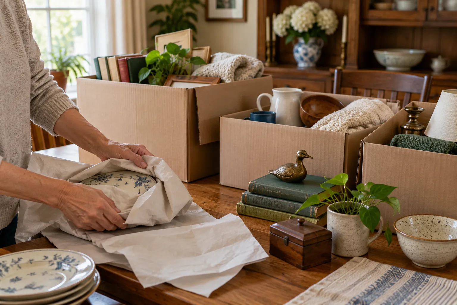 Household items organized during an estate cleanout